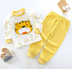 0001 Baba Offwhite Lion Printed Full Sleeves T-shirt with Yellow Plain Pajama Kids Suits (1 Pcs)