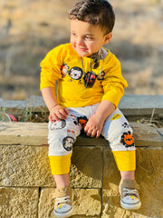 0001 Baba Yellow Lion Printed Full Sleeves T-shirt with OffWhite Lion  Printed Pajama Kids Suits (1 Pcs)