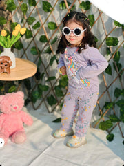 0001 Purple Unicorn Star Printed Full Sleeves T-shirt with Star Printed Pajama Kids Suits (1 Pcs)