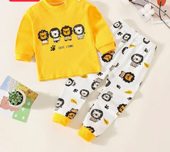 0001 Baba Yellow Lion Printed Full Sleeves T-shirt with OffWhite Lion  Printed Pajama Kids Suits (1 Pcs)