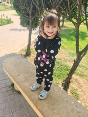 0001 Black Polka Dots Printed Full Sleeves T-shirt with Polka dot Printed Pajama Kids Suits (1 Pcs)